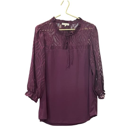 Joie de Vivre Purple Top – Sheer Sleeves, Crew Neck, Plus 2X – EUC - Picture 2 of 5